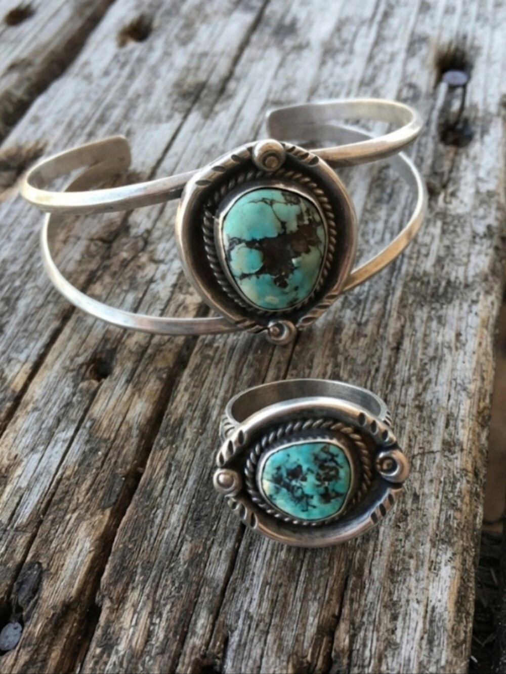 Sterling Silver Vintage Turquoise Cuff & Ring SET - Picture 16 of 16